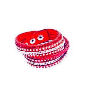 NEW Red Rhinestone Rivet Wrap Bracelet